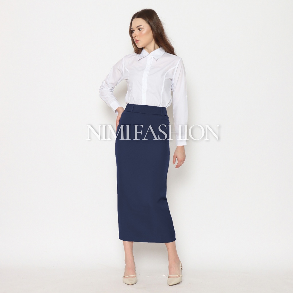 ROK KERJA WANITA / ROK REMPEL KERJA / ROK FORMAL / ROK PANJANG POLOS / ROK KANTOR-Navy