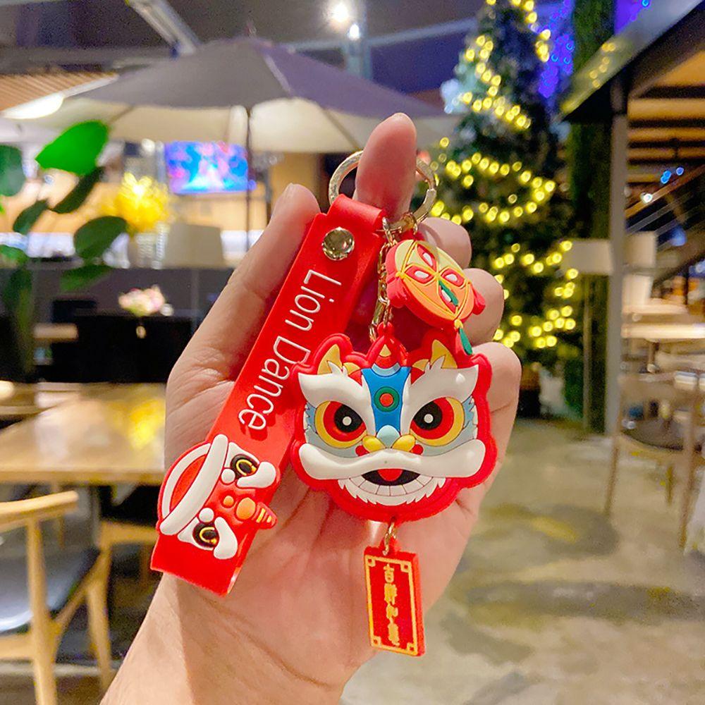 QUINTON Gantungan Kunci Lion Dance Lucu Female|Hadiah Tahun Gantungan Kunci Mobil Key Buckle Alloy Key Lanyard