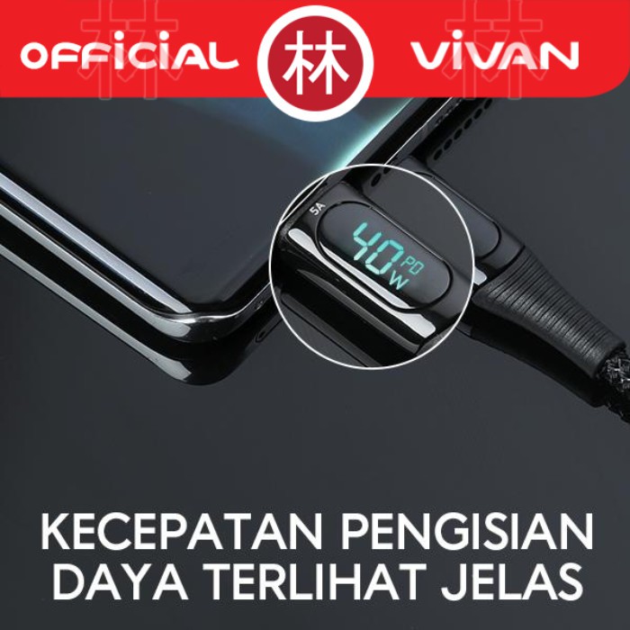 Vivan VIC100 Data Cable Type-C 40W Quick Charging 5A With LED Display