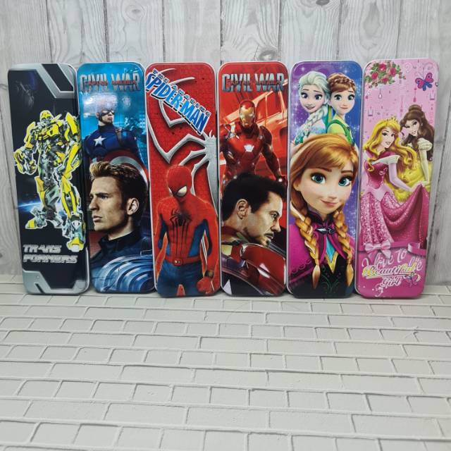 

KOTAK PENSIL KALENG ANAK TERMURAH MOTIF SUPERHERO DAN MOTIF PRINCESS FROZEN