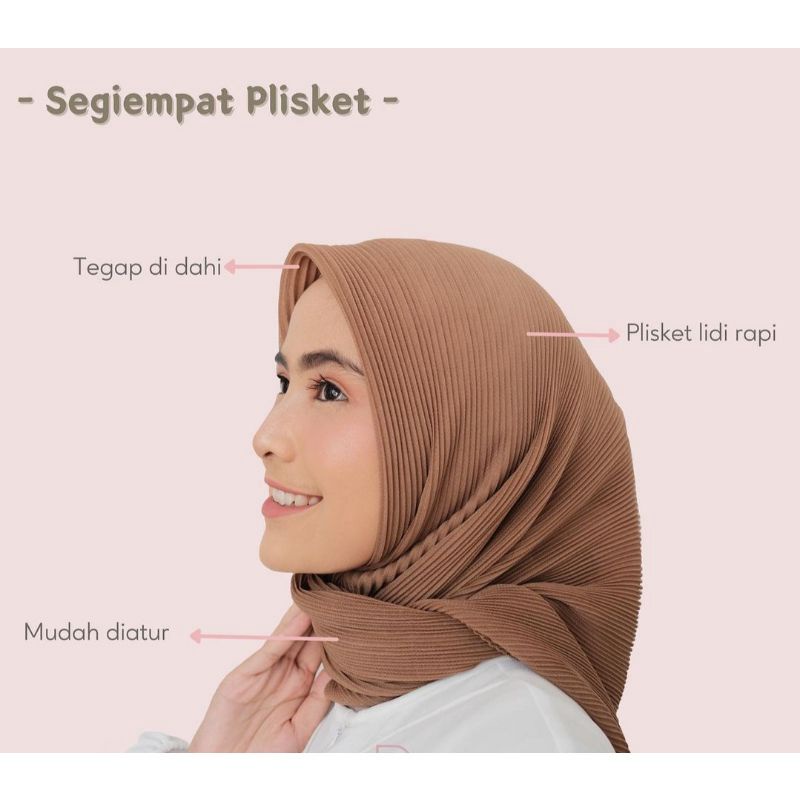 HIJAB SEGIEMPAT PLISKET BELLA SQUERE POLOS /HIJAB PLISKET/COD-Mocca
