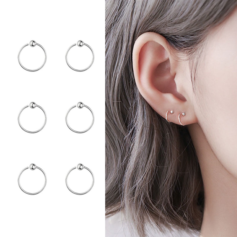 1 sepasang Anting Bulat manik Kecil anting Titanium Tulang Telinga Sederhana Perhiasan Hipoalergenik