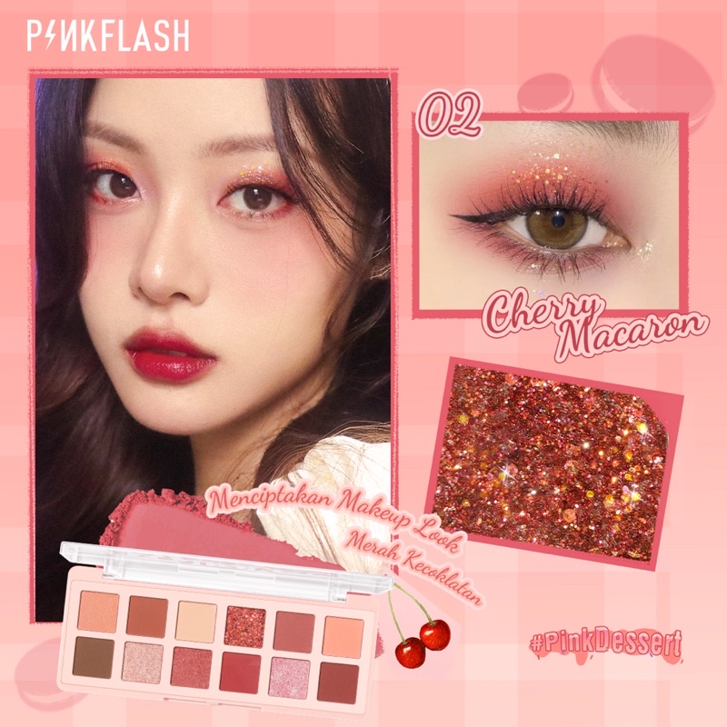 [BISA COD] PINKFLASH #PinkDessert 12 Shades Eyeshadow Palette - Eyeshadow Pinkflash - Pinkflash Pro Touch Eyeshadow Palette