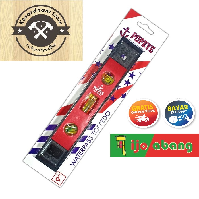 Waterpass Magnet Torpedo 9 inch Penggaris Level Mini 9inch 9&quot; Popeye Waterpas Tukang water pass pas