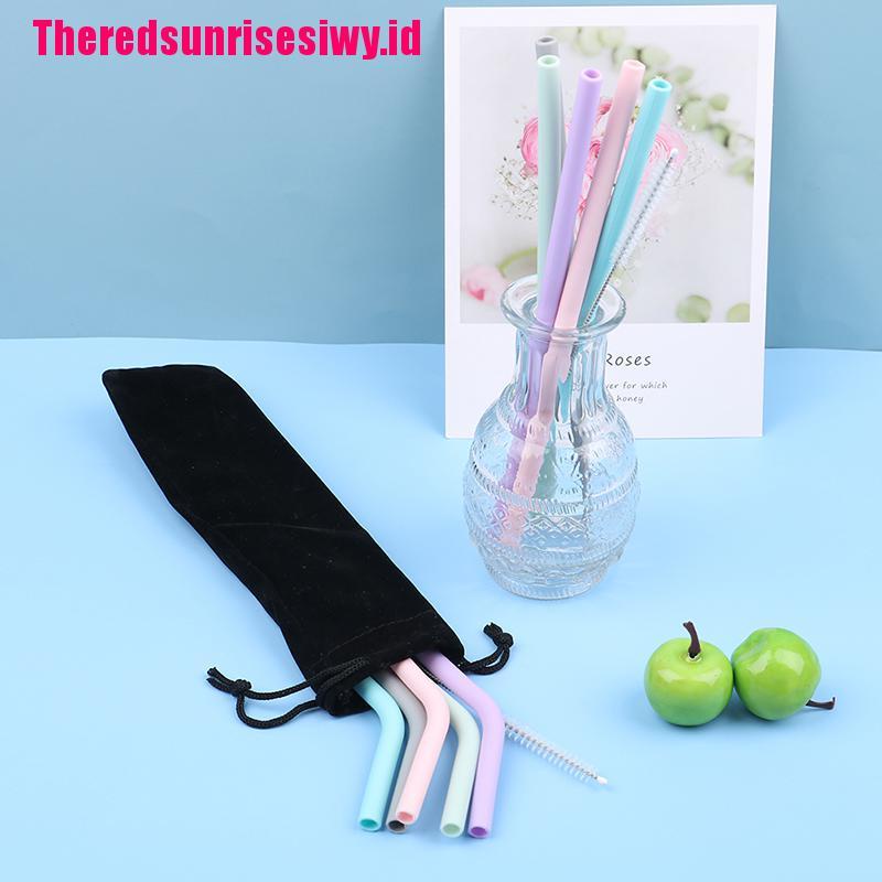 Set Sedotan Minum Bahan Silikon Flexible Reusable Dengan Sikat Pembersih Untuk Pesta