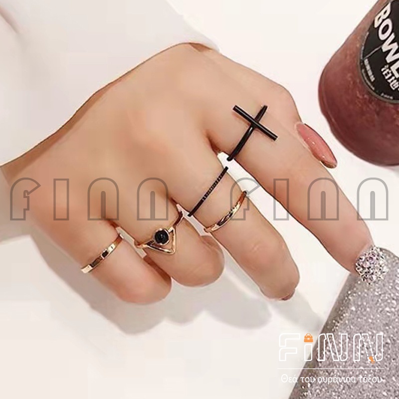 [5 pcs] Set Cincin Wanita Ekor Cincin Kepribadian Perhiasan Mahasiswa Hipster