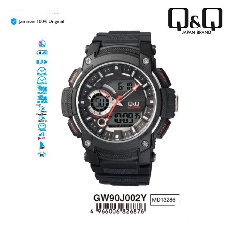 Q&amp;Q Jam Tangan Pria Fashion Dual Time GW90 GW90J Water Resist 10 BAR