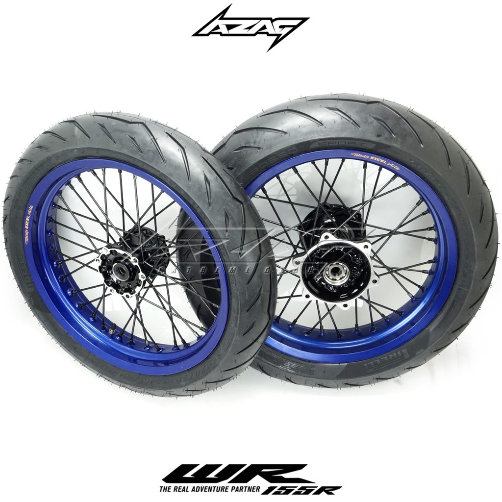 BAN SET SUPERMOTO YAMAHA WR TROMOL ORI VELG EXCEL PIRELLI