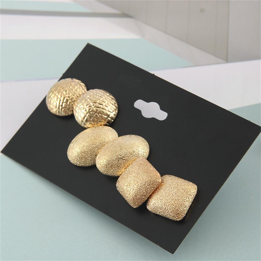 R-flower 3pasang/Set Scrub Gold Anting Charm Fashion Perhiasan Bulat Oval