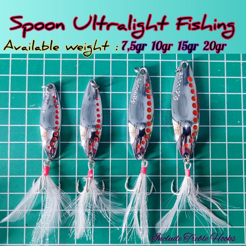 Spoon Micro Ultra light Silver Mengkilat Termasuk Treblehook Bulu Merpati 5gr - 25gr