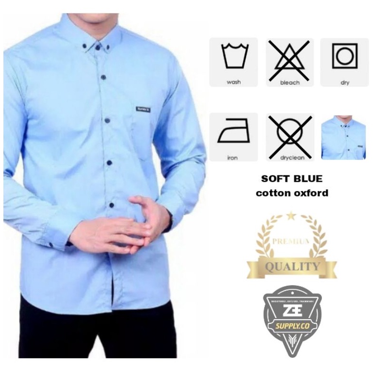 Kemeja / Hem Polos Pria / Cowok Lengan Panjang Pendek Kasual / Formal Warna SOFT BLUE / biru muda