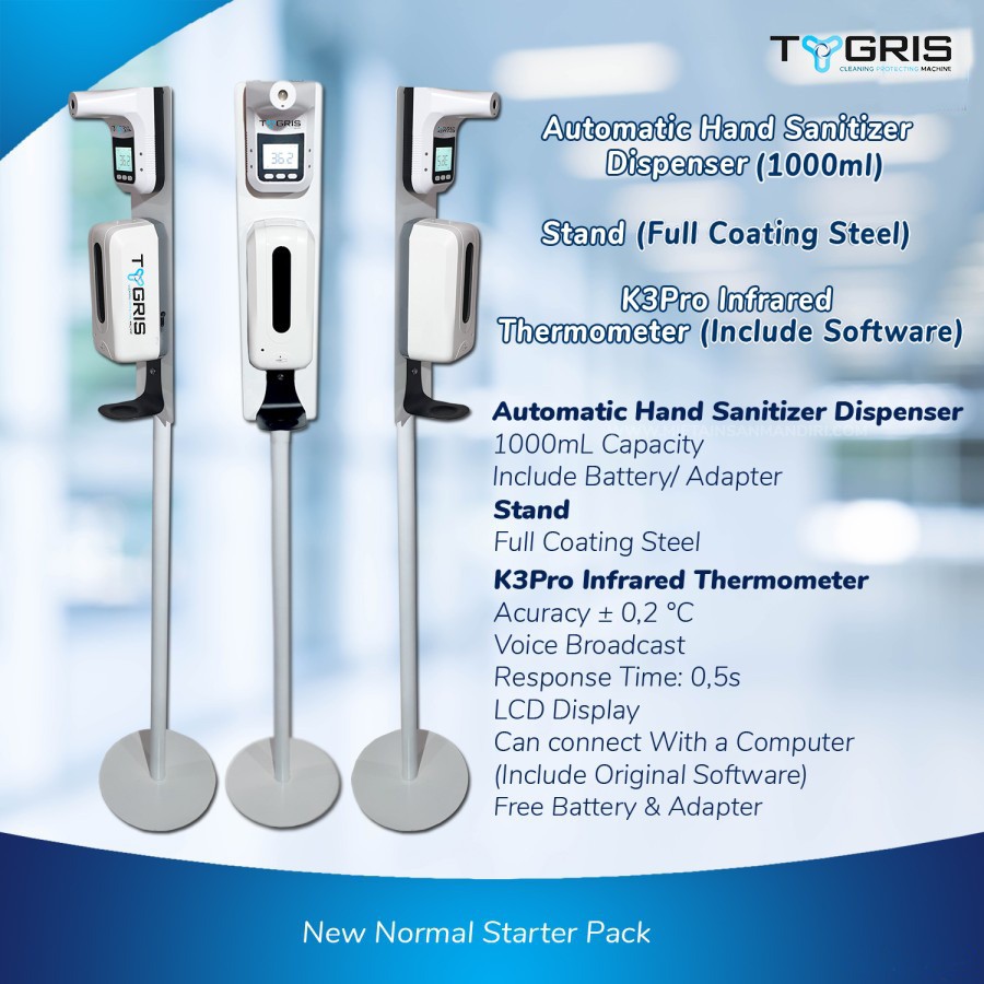 HAND SANITIZER DISPENSER OTOMATIS &amp; TERMOMETER K3 PRO TYGRIS + STAND