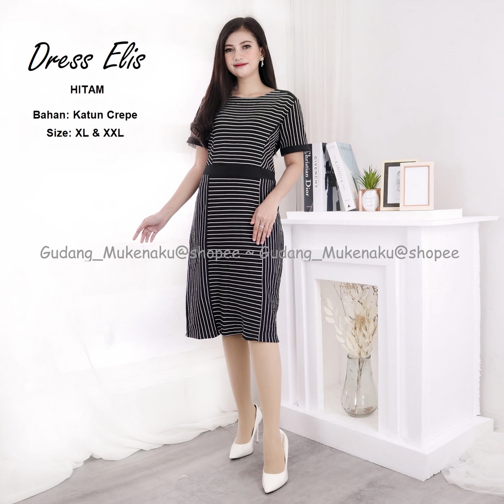 Gudang_Mukenaku Dress Elis Bahan Moss Crepe Pakaian Fashion Wanita Dewasa Terbaru Premium COD bisa bayar di tujuan