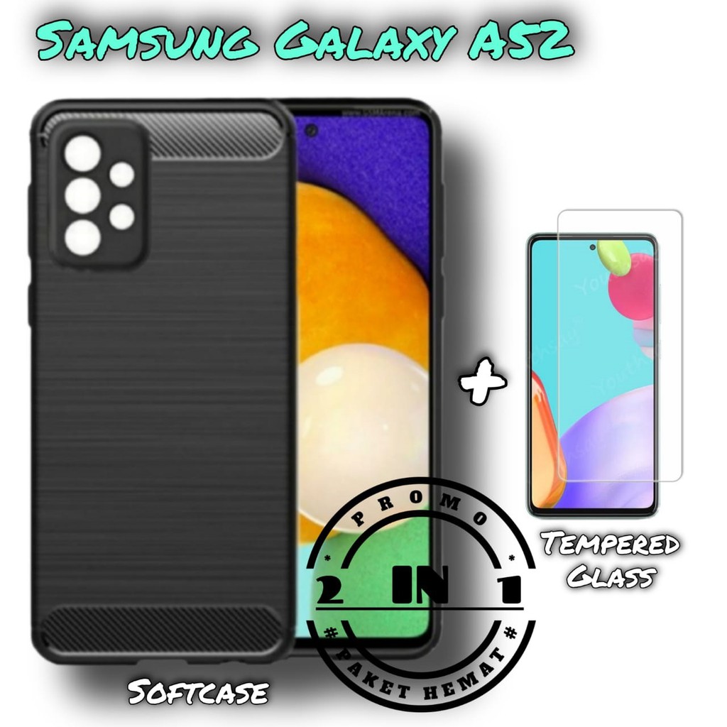 PROMO Case Samsung A52 Soft Casing IPAKY Carbon FREE Tempered Glass Pelindung Layar