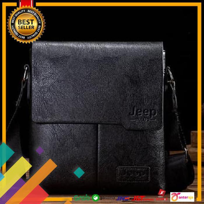 SALE.. TAS SELEMPANG KULIT PRIA SLING BAG PREMIUM LEATHER JEEP BULUO HITAM ..TERLARIS
