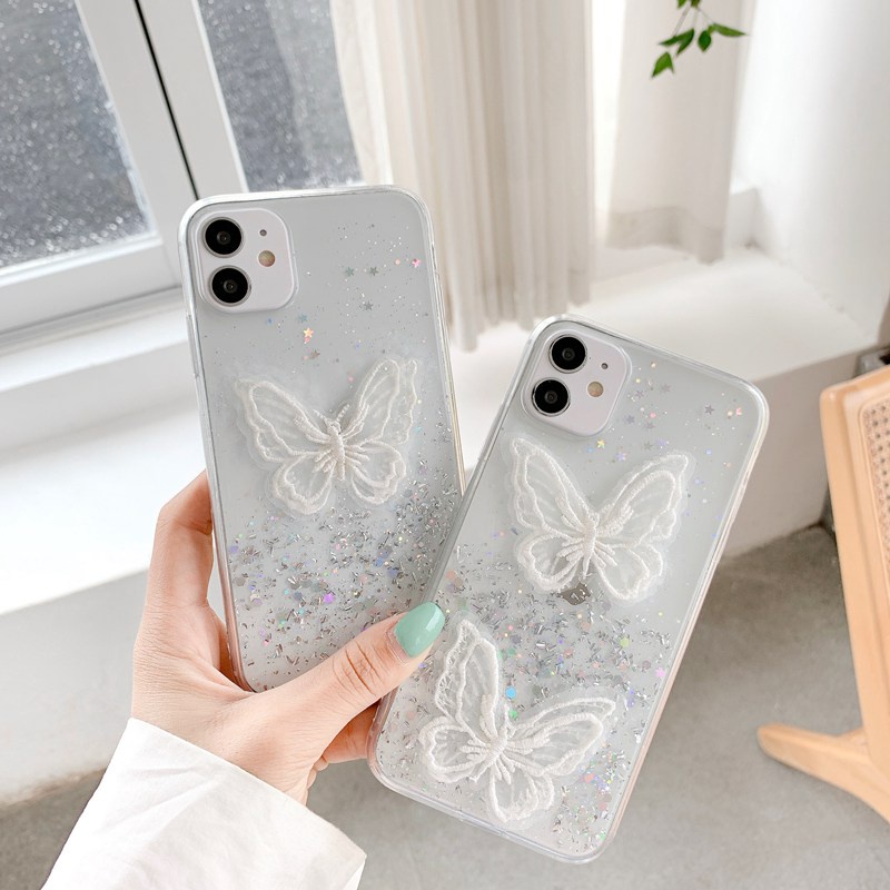 Nice Embroidered Butterfly Silicone Soft Case HP OPPO A95 A74 A36 A96 Realme C20 C21 8 9i Reno 7Z VIVO V20 V21E Xiaomi Redmi Note 10 11 Pro