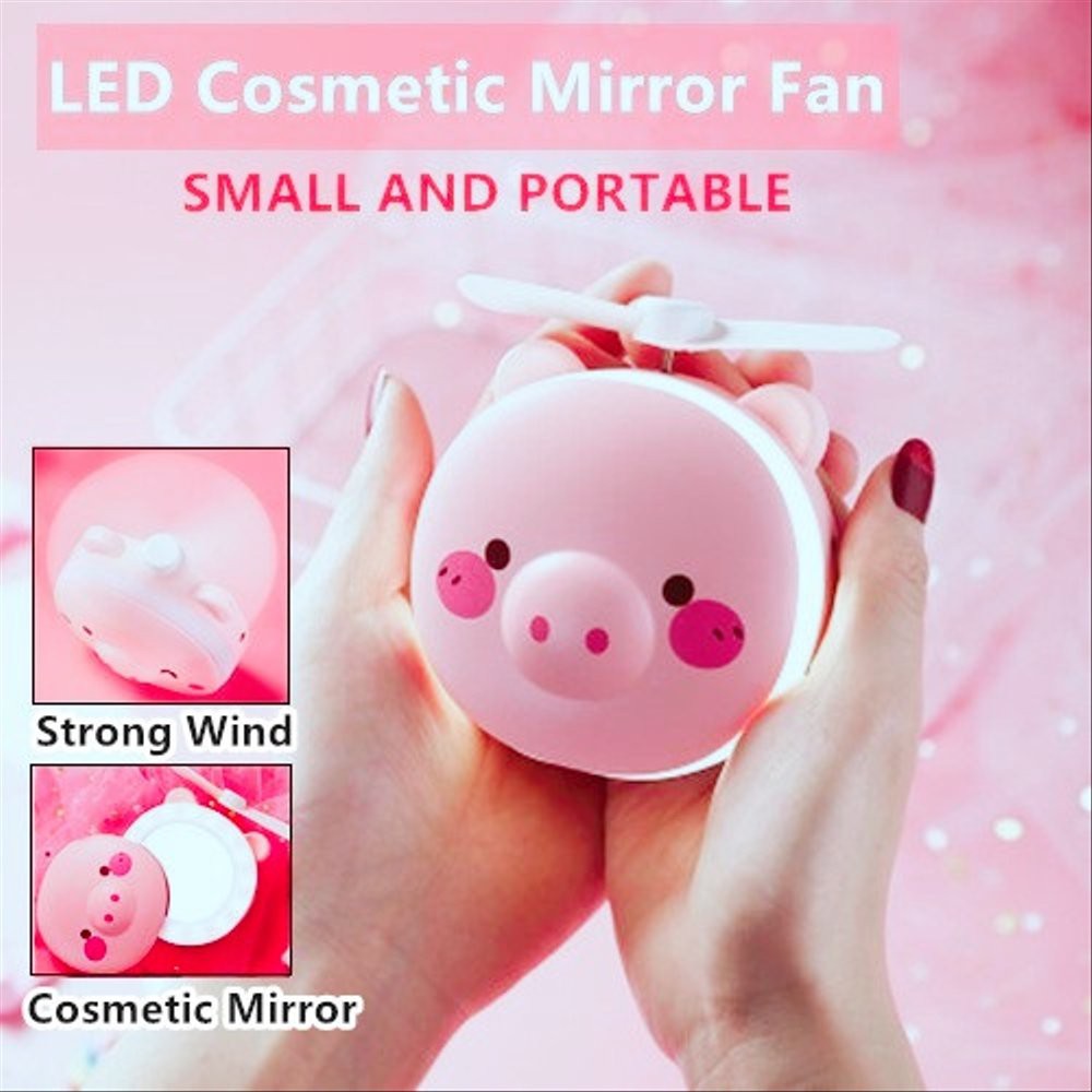 Cermin Lampu Led Mini Fan Kipas Karakter 3in1 USB/ Kipas Cermin Mini Kipas Makeup Led Light 3 in 1/ Ring Light Lampu Makeup