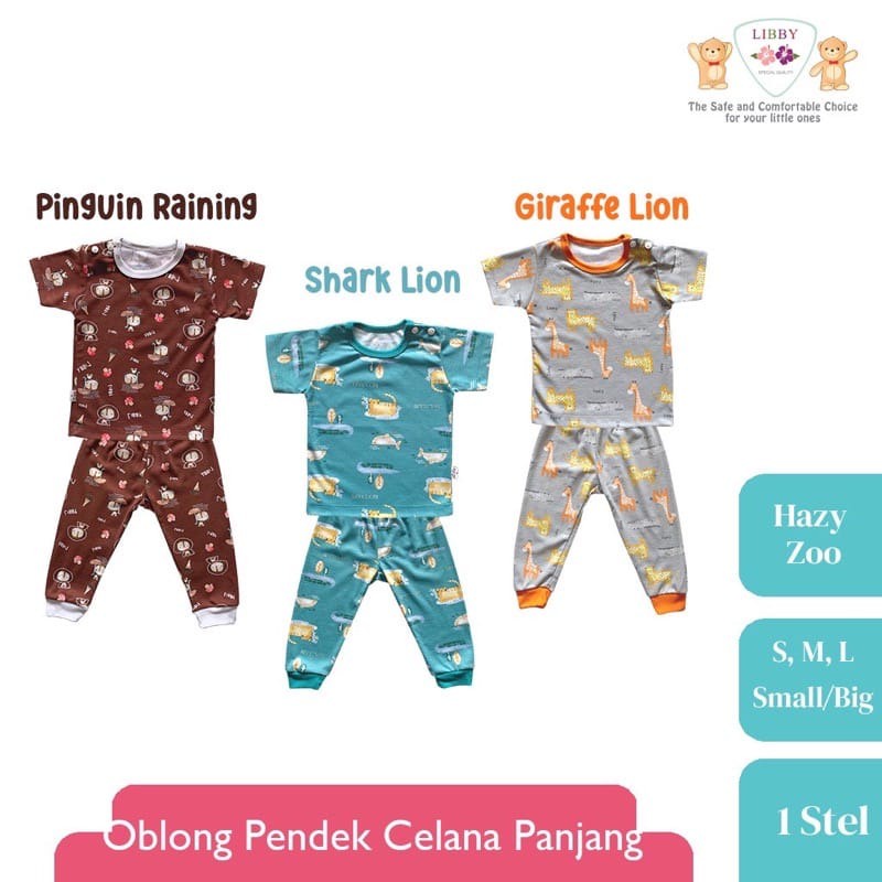 LIBBY Setelan Oblong Pendek - Celana Panjang Motif Hazy Zoo