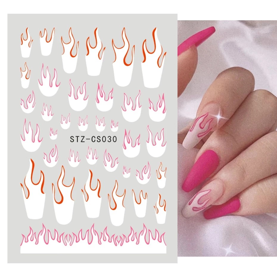 1 Lembar / Pak Stiker Kuku 3d Motif Geometri Grafiti Api Transfer Air Untuk Dekorasi Nail Art / Manicure