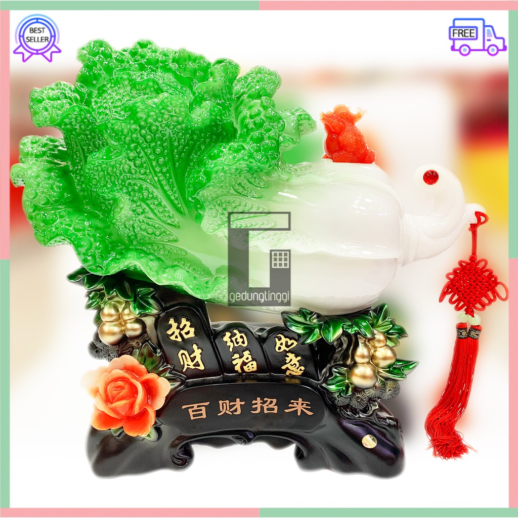 Pajangan Hiasan Patung Dekorasi Kado Hadiah Sawi Putih Baicai Baichai Bai Chai Bhaichai Fengshui Ratusan Hoki Rejeki Lucky Keberuntungan Kerabat Teman Pimpinan Bos Direktur Orang China Cina Jepang Ukuran Kecil Small Sedang Medium Besar Big Size Kayu Resin