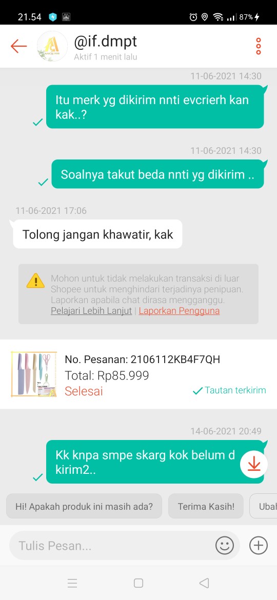 Anqi 1988 _ Pisau Set Evcrierh Stainless Dilapis Anti Lengket 1 Set Isi 6 Termurah