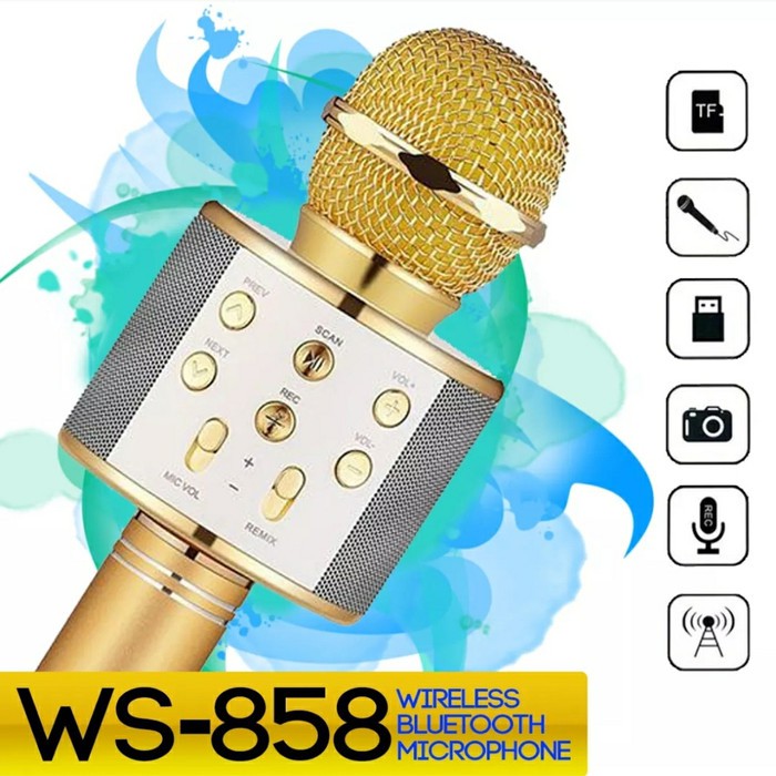 MIC KARAOKE BLUETOOTH WIRELESS PORTABLE WS858 / Mic WS 858 Speaker Smule Wireless Karoke Portable