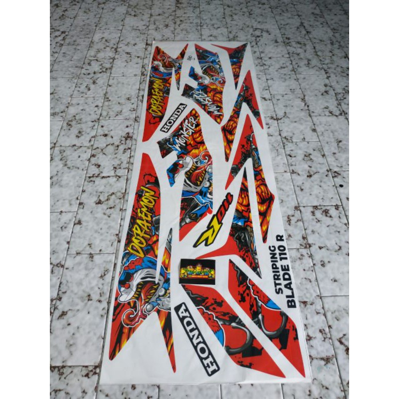 Striping variasi Blade 110 R Lama motif doraemon zombie merah