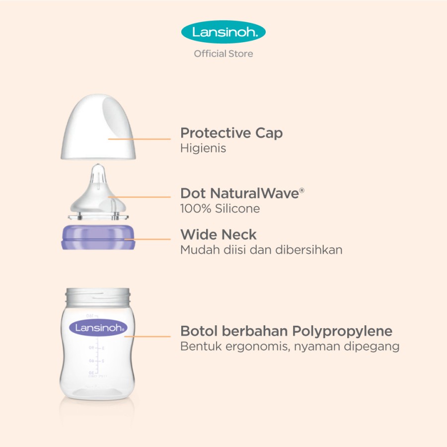 LANSINOH FEEDING BOTTLE WITH NATURAL WAVE TEAT GB 1 PCS