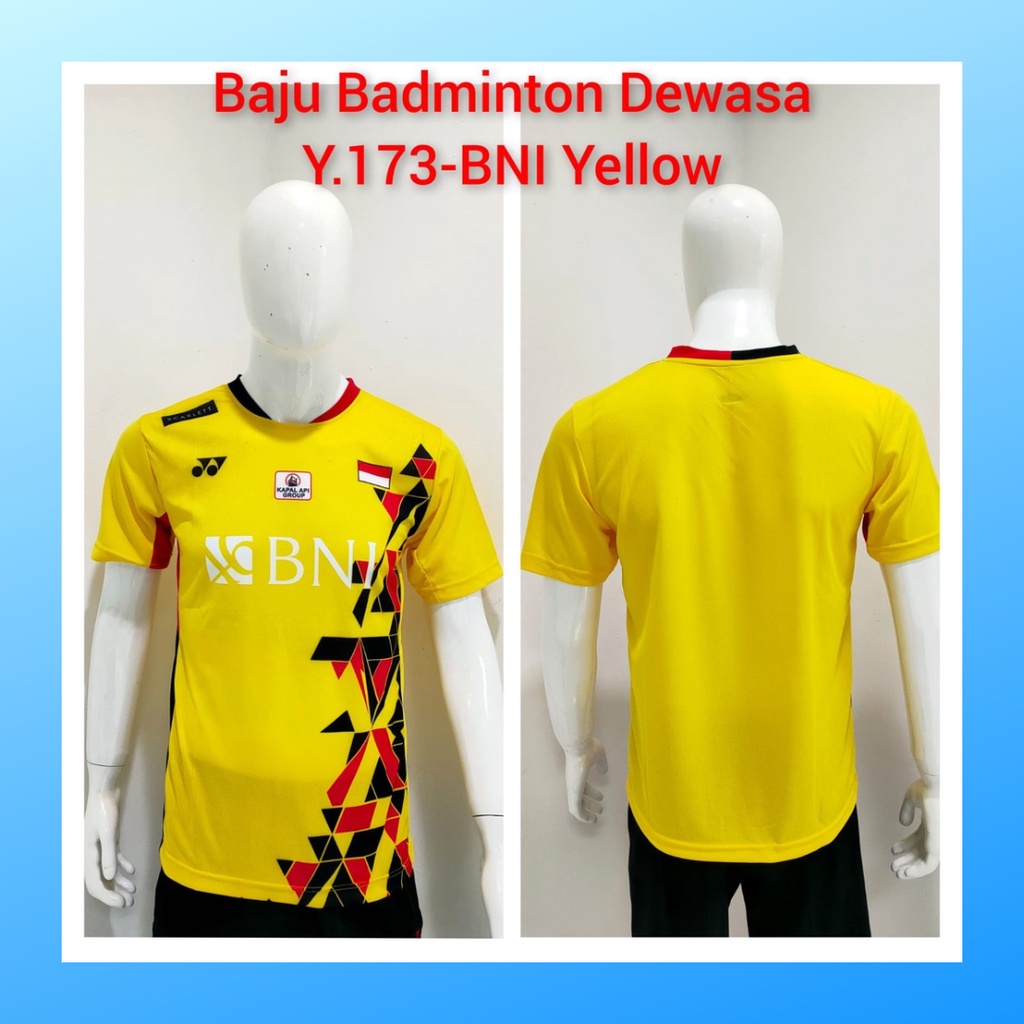 Kaos bulutangkis pria baju badminton atasan olahraga jersy wanita dewasa t-shirt outfit seragam kostum jersey casual suit pakaian jarsey oblong apparel sports jersi sudirman thomas uber cup bulu tangkis Y173 kuning sponsor