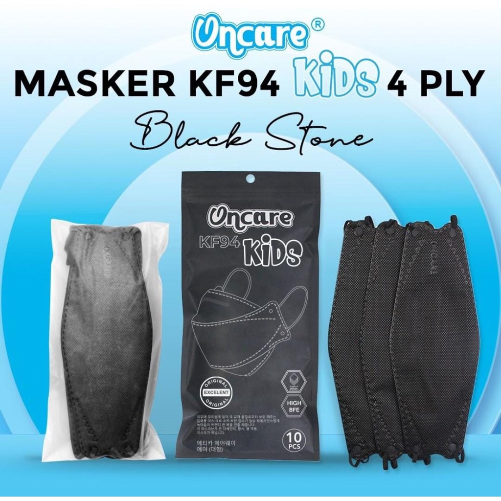 MASKER KF94 ANAK ONCARE PREMIUM KIDS 4PLY POLOS HITAM PUTIH WARNA