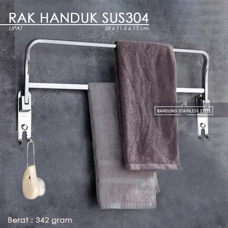 Rak tempat handuk stainless steel 304 60cm 2 Baris kamar mandi Lipat Non-lipat Kait