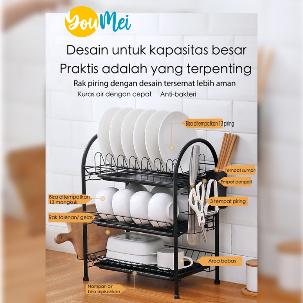 Rak Cuci Piring Washtafel Pengering Peralatan Makan Serbaguna Rak Dapur Besi Dish Rack Drainer 2 3 Susun - 1024