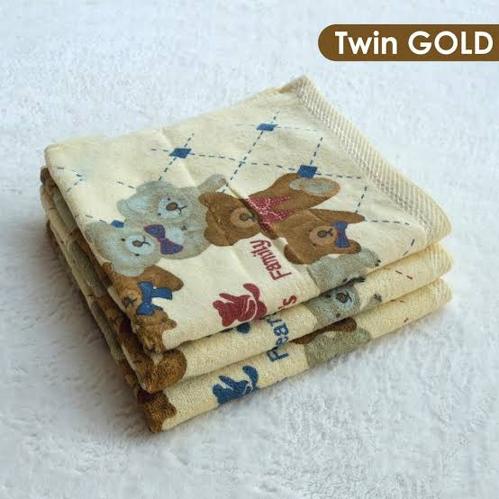 1 Pcs Handuk Mandi Bayi Twin Gold Bear - Warna Coklat List Warna - Random Motif