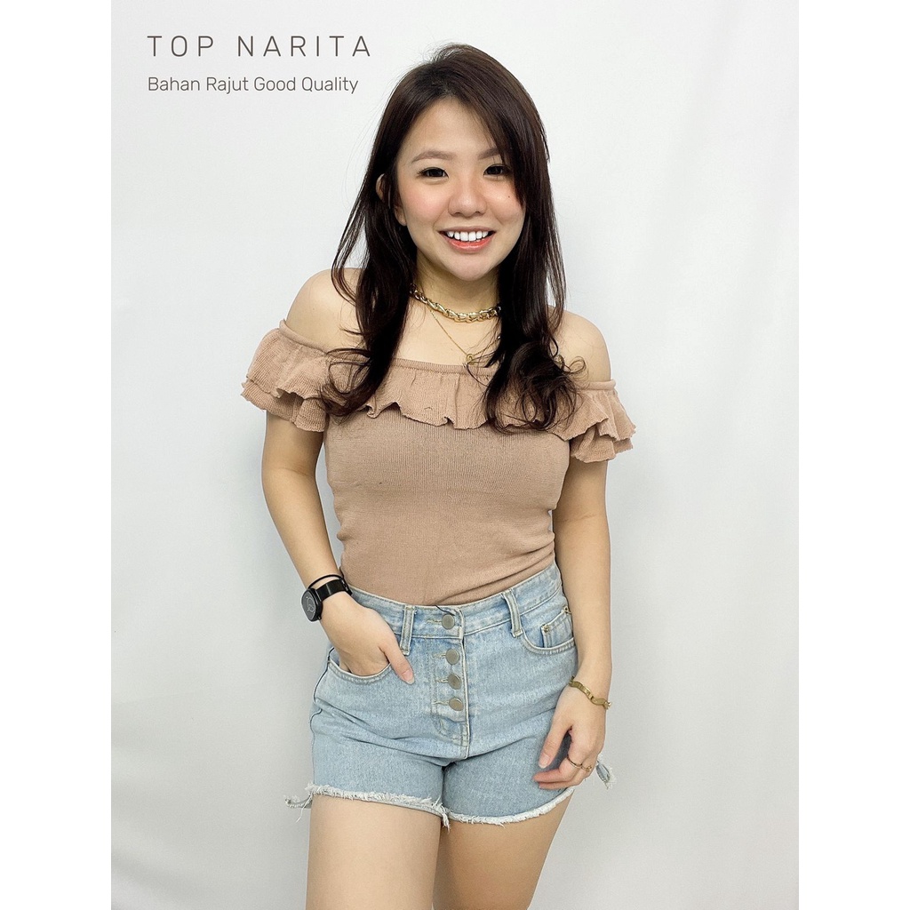 HOPYLOVY - Atasan Wanita Bahan Rajut Crop Top Tanpa Lengan Narita Top