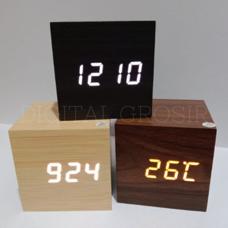 Jam Digital Kayu Meja Led/ Wooden Clock Digital Led