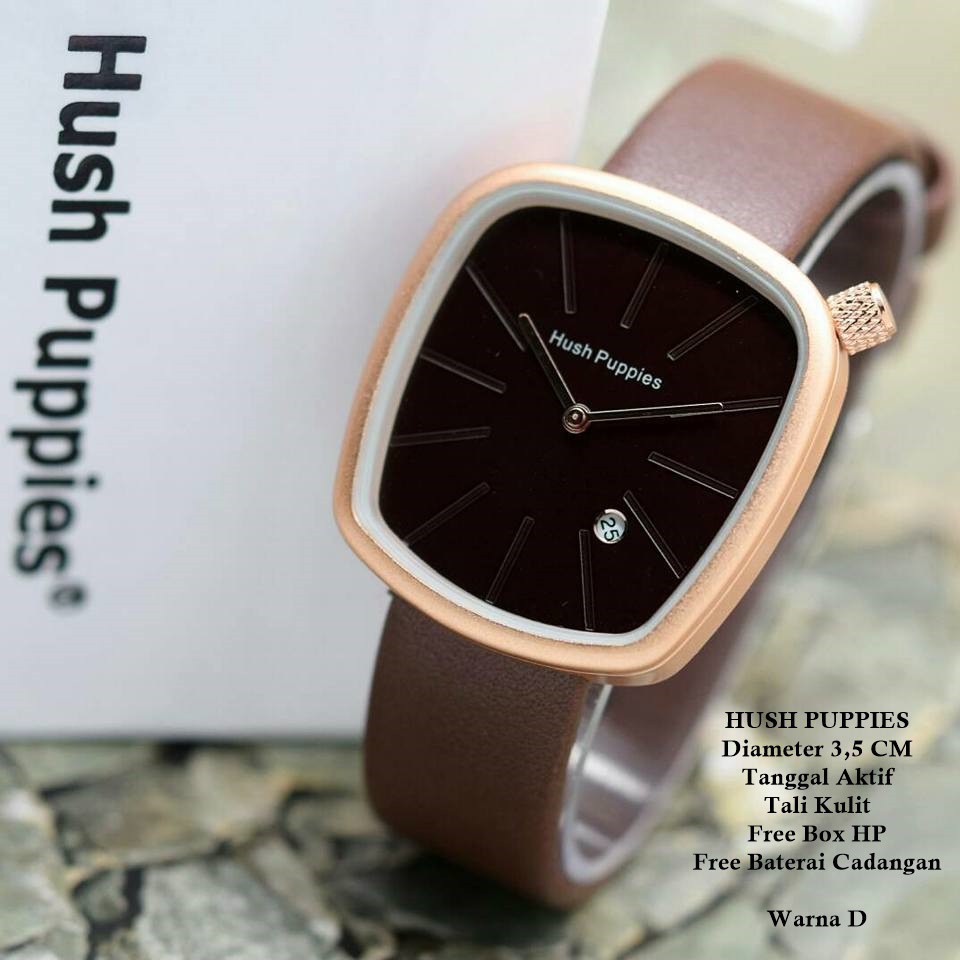 JAM TANGAN WANITA PRIA ANALOG HUSH PUPPIES FASHION SEGI KULIT TANGGAL GROSIR CASUAL COUPLE HP003