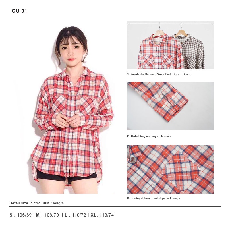 GU BY UNIQL* Kemeja wanita kotak kotak branded original-2