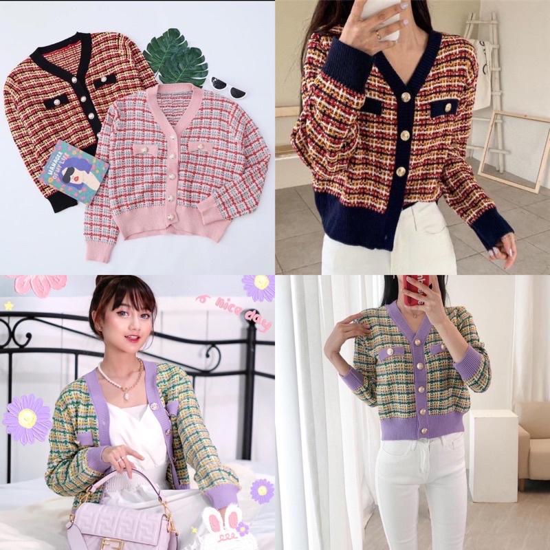 Cardigan ZR Tweed IMPORT // Atasan Rajut Cardigan Wanita Lilac