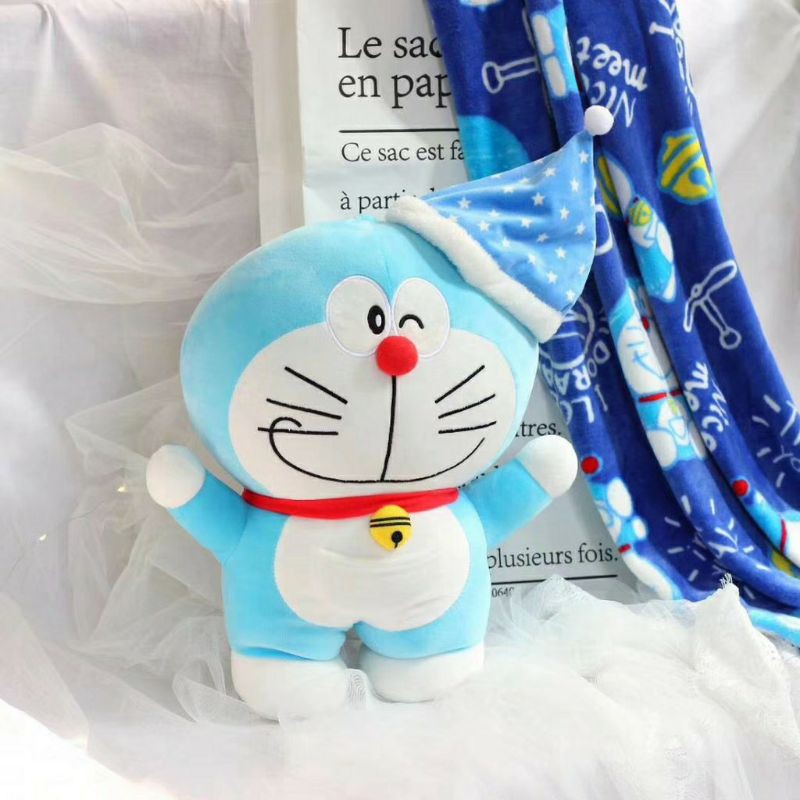 SIAP KIRIM. BALMUT SELIMUT BONEKA DORAEMON TOPI BIRU