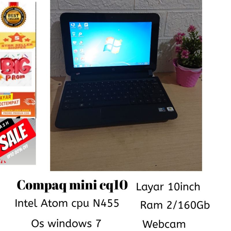 CUCI GUDANG KOMPUTER  NOTEBOOK HP COMPAQ MINI/RAM 2/160Gb SLIM RINGAN DAN AWET COCOK  BUAT KERJA DAN SEKOLAH  SECOND BERKUALITAS