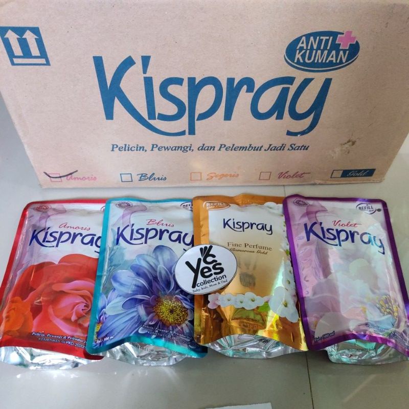 Kispray SIAP PAKAI Refil 300ml Pelicin Pewangi Pelembut Baju antiKuman Merah Biru Ungu Violet kispre