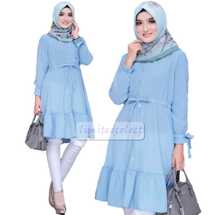 Tunik Kaos Import Wanita Panjang Polos Jumbo Premium Murah Muslim Mode ZX688 [Tunik Karmila Biru S