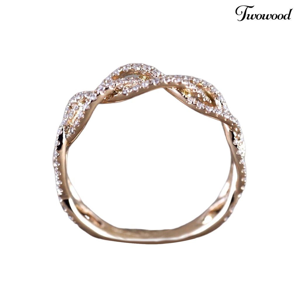 Twowood Women Ring Twisted Shape Rhinestones Jewelry Fashion Appearance Electroplated Finger Ring for Wedding