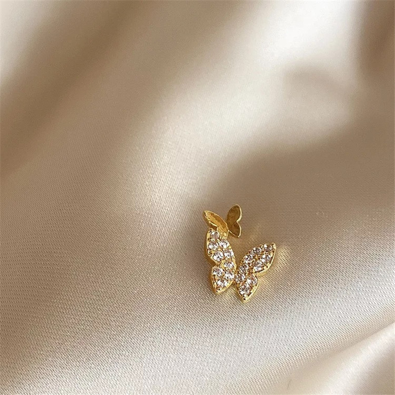 Anting Stud Kristal Bentuk Kupu-Kupu Warna Emas Perak Untuk Wanita