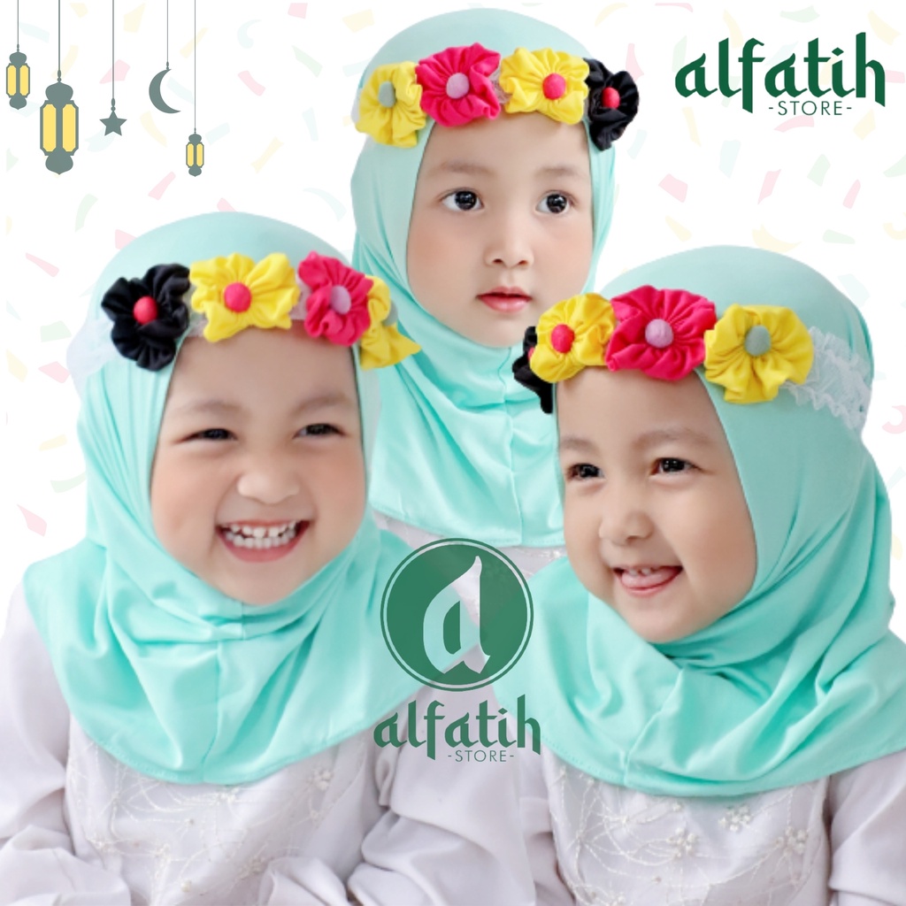 3.3 LNS  Jilbab Anak Syiria Bando Bunga Kombinasi Tila/hijab bayi/kerudung instan/hijab anak iman