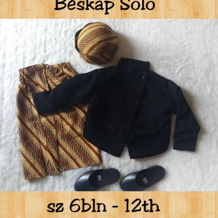 BESKAP Baju Adat Jawa SOLO HITAM bahan halus adem lembut bayi anak SD SMP laki laki / tedhak siten /