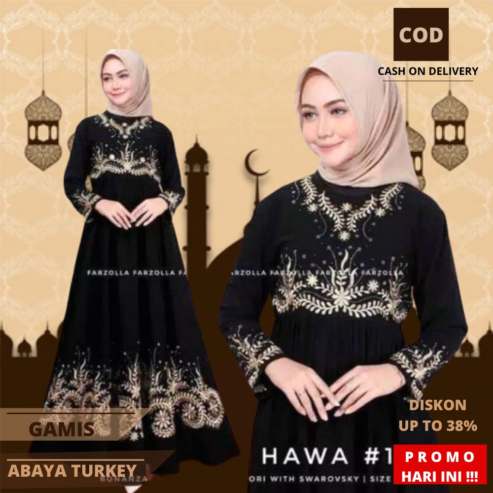 Gamis Abaya Turkey Arab Turki Bordir Gold Pesta Wanita Terbaru  Hitam Non Putih Mewah Elegan 2021