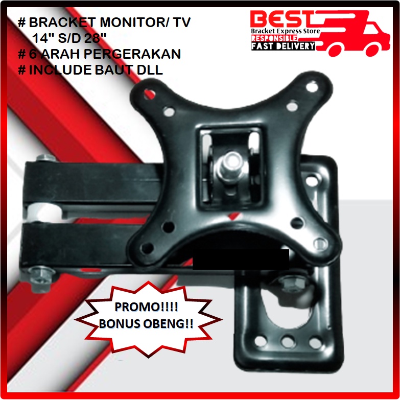 GARANSI COCOK!! Bracket Monitor PC  14&quot; s/d 28 inch 14 17 19 22 24 27 28 inch swifle/lengan  Fleksible moving bracket breket bracket briket