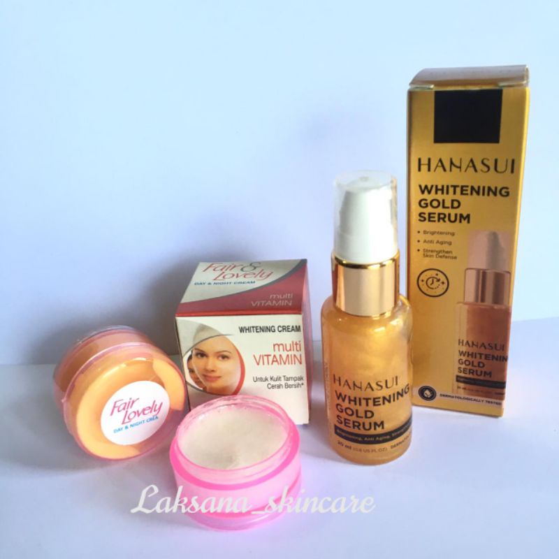 Paket - Hanasui Whitening Gold Serum Original BPOM Dan Cream Susun Fair&Lovely Siang Dan Malam

