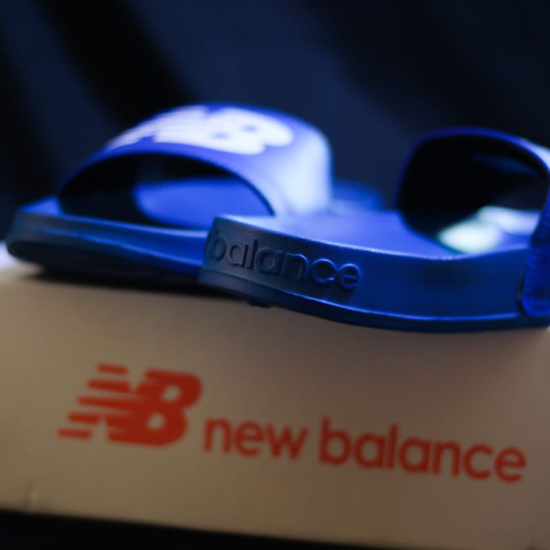 Sandal Slide Kasual Wanita New Balance Navy Blue NB White Sendal Flat Slip On Kasual Rubber Karet